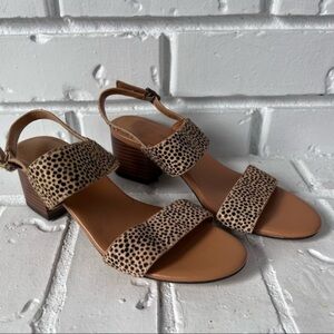 J. Factory Calf Hair Low Block-Heeled Sandal, Black and Tan, Size 6.5 NWOT
